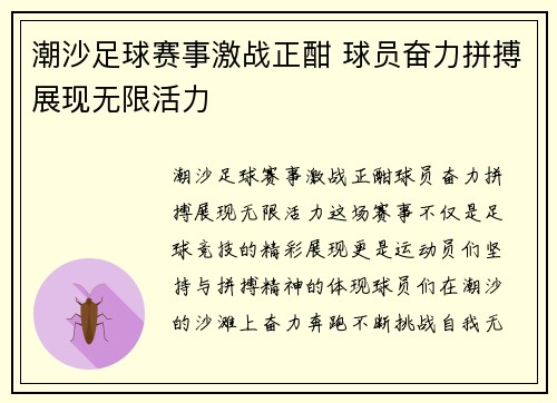 潮沙足球赛事激战正酣 球员奋力拼搏展现无限活力