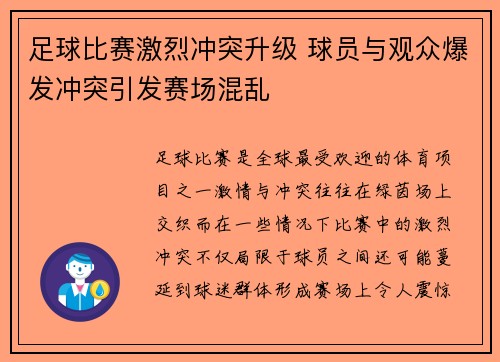 足球比赛激烈冲突升级 球员与观众爆发冲突引发赛场混乱