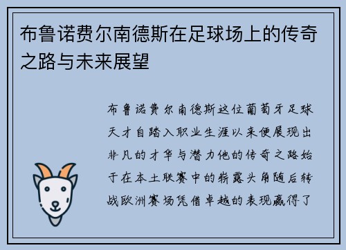 布鲁诺费尔南德斯在足球场上的传奇之路与未来展望